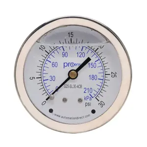 PROSENSE G25-SL30-4CB Mechanical Pressure Gauge, 2.5 Inch Dia., 0 To 30 Psig/0 To 210 Kpa | CV7NWB