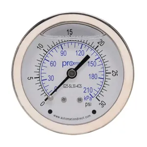 PROSENSE G25-SL30-4CS Mechanical Pressure Gauge, 2.5 Inch Dia., 0 To 30 Psig/0 To 210 Kpa | CV7NWC