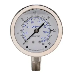 PROSENSE G25-SL30-4LS Mechanical Pressure Gauge, 2.5 Inch Dia., 0 To 30 Psig/0 To 210 Kpa | CV7NWE