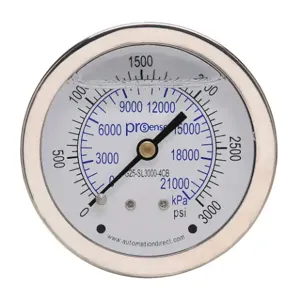 PROSENSE G25-SL3000-4CB Mechanical Pressure Gauge, 2.5 Inch Dia., 0 To 3000 Psig/0 To 21000 Kpa | CV7NVW