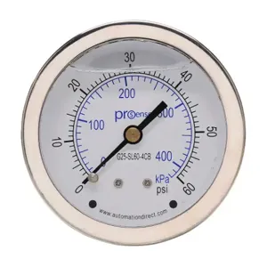 PROSENSE G25-SL60-4CB Mechanical Pressure Gauge, 2.5 Inch Dia., 0 To 60 Psig/0 To 420 Kpa | CV7NWL