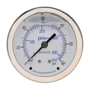 PROSENSE G25-SL60-4CS Mechanical Pressure Gauge, 2.5 Inch Dia., 0 To 60 Psig/0 To 420 Kpa | CV7NWM