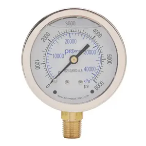 PROSENSE G25-SL6000-4LB Mechanical Pressure Gauge, 2.5 Inch Dia., 0 To 6000 Psig/0 To 42000 Kpa | CV7NWG