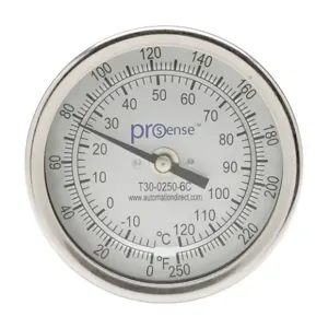 PROSENSE T30-0250-6C Bi-Metal Dial Thermometer, 3 Inch Dia., 6 Inch Insertion Length | CV8DCY