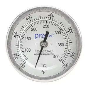 PROSENSE T30-150750-4C Bi-Metal Dial Thermometer, 3 Inch Dia., 4 Inch Insertion Length | CV8DDA