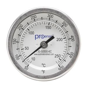 PROSENSE T30-50500-6C Bi-Metal Dial Thermometer, 3 Inch Dia., 6 Inch Insertion Length | CV8DDE