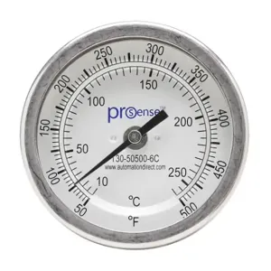 PROSENSE T30-50500-6C Bi-Metal Dial Thermometer, 3 Inch Dia., 6 Inch Insertion Length | CV8DDE