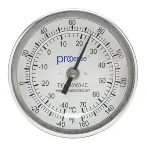 PROSENSE T30-N40160-4C Bi-Metal Dial Thermometer, 3 Inch Dia., 4 Inch Insertion Length | CV8DDG