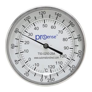 PROSENSE T50-0250-25A Bi-Metal Dial Thermometer, 5 Inch Dia., 2 1/2 Inch Insertion Length | CV8DDJ