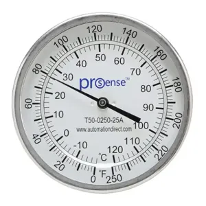 PROSENSE T50-0250-25A Bi-Metal Dial Thermometer, 5 Inch Dia., 2 1/2 Inch Insertion Length | CV8DDJ