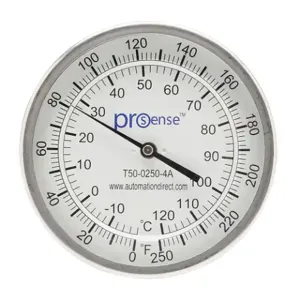 PROSENSE T50-0250-4A Bi-Metal Dial Thermometer, 5 Inch Dia., 4 Inch Insertion Length | CV8DDK