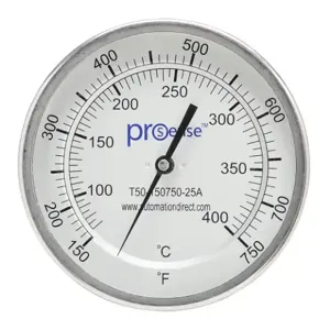 PROSENSE T50-150750-25A Bi-Metal Dial Thermometer, 5 Inch Dia., 2-1/2 Inch Insertion Length | CV8DDN