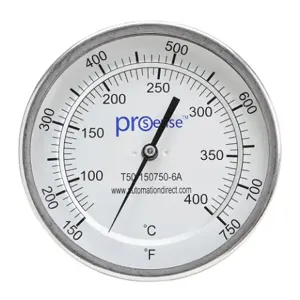 PROSENSE T50-150750-6A Bi-Metal Dial Thermometer, 5 Inch Dia., 6 Inch Insertion Length | CV8DDQ