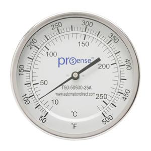 PROSENSE T50-50500-25A Bi-Metal Dial Thermometer, 5 Inch Dia., 2-1/2 Inch Insertion Length | CV8DDR