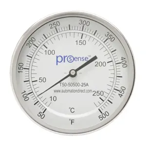 PROSENSE T50-50500-25A Bi-Metal Dial Thermometer, 5 Inch Dia., 2-1/2 Inch Insertion Length | CV8DDR