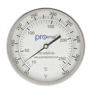 PROSENSE T50-50500-9A Bi-Metal Dial Thermometer, 5 Inch Dia., 9 Inch Insertion Length | CV8DDV