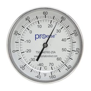 PROSENSE T50-N40160-25A Bi-Metal Dial Thermometer, 5 Inch Dia., 2-1/2 Inch Insertion Length | CV8DDW