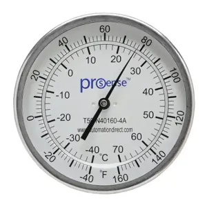 PROSENSE T50-N40160-4A Bi-Metal Dial Thermometer, 5 Inch Dia., 4 Inch Insertion Length | CV8DDX