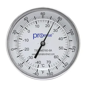 PROSENSE T50-N40160-6A Bi-Metal Dial Thermometer, 5 Inch Dia., 6 Inch Insertion Length | CV8DDY