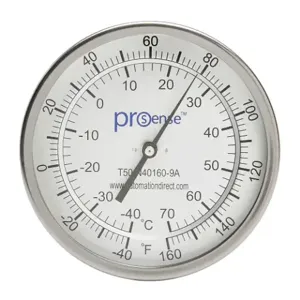 PROSENSE T50-N40160-9A Bi-Metal Dial Thermometer, 5 Inch Dia., 9 Inch Insertion Length | CV8DDZ