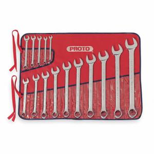 PROTO J1200F-T500 Combination Wrench Set, Alloy Steel, Chrome, 15 Tools, 15 Deg Head Offset Angle, Offset | CT8DYX 449N98