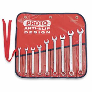 PROTO J1200HM-T500 Combination Wrench Set, Alloy Steel, Chrome, 9 Tools, 7 mm to 15 mm Range of Head Sizes | CT8DZA 449P07