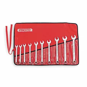 PROTO J1200MHASD Combination Wrench Set, Alloy Steel, Satin, 10 Tools, 10 mm to 19 mm Range of Head Sizes | CT8DZR 449P55