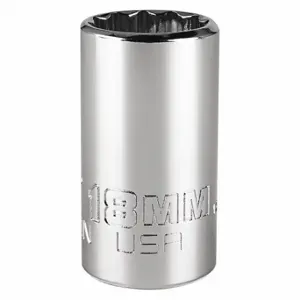 PROTO J5218MN Socket, 3/8 Inch Drive Size, 18 mm Socket Size, 12-Point Chrome, Metric, Alloy Steel | CT8GPZ 483H89