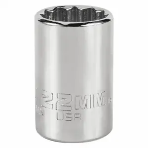 PROTO J5422MN Socket, 1/2 Inch Drive Size, 22 mm Socket Size, 12-Point Chrome, Metric | CT8GCC 483G99