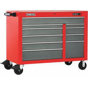 PROTO J555041-10SG Red Rolling Cabinet, 41 Inch H x 50 W x 25-1/4 Inch D, No. of Drawers 10 | CD2LAX 48UZ72