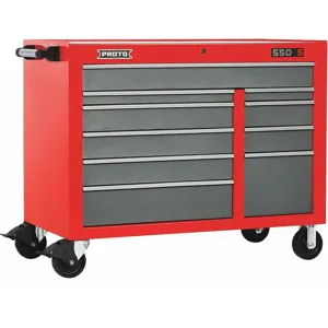 PROTO J555041-10SG Red Rolling Cabinet, 41 Inch H x 50 W x 25-1/4 Inch D, No. of Drawers 10 | CD2LAX 48UZ72