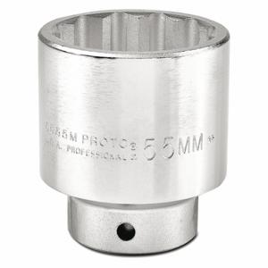 PROTO J5555M Socket, 3/4 Inch Drive Size, 55 mm Socket Size, 12-Point Satin | CT8GLW 429T30