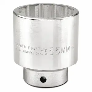 PROTO J5555M Socket, 3/4 Inch Drive Size, 55 mm Socket Size, 12-Point Satin | CT8GLW 429T30