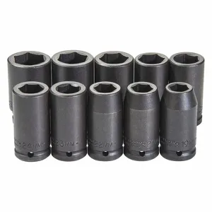 PROTO J72100M Impact Socket Set, 3/4 Inch Drive Size, 10 Pieces, 19 to 33 mm Socket Size Range | CT8ENV 49XF43