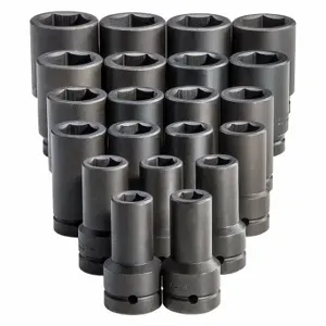 PROTO J76121 Impact Socket Set, 1 Inch Drive Size, 21 Pieces, 3/4 Inch to 2 Inch Socket Size Range | CT8ENL 33HD85