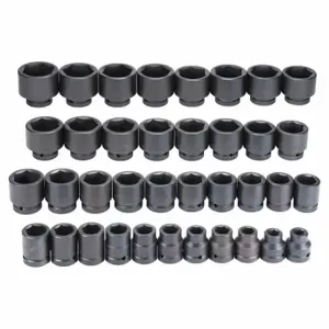 PROTO J76137 Impact Socket Set, 1 Inch Drive Size, 37 Pieces, 3/4 Inch to 3 Inch Socket Size Range | CT8ENM 45EK89