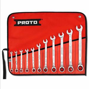 PROTO JSCV-11SB Combination Wrench Set, 11 Tools, Standard, Reversing, Full Polish Chrome, Alloy Steel | CN2RTD JSCV-11SA / 34E410
