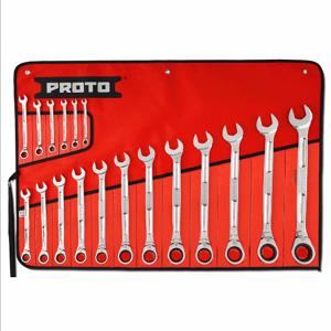 PROTO JSCV-18SB Combination Wrench Set, 18 Tools, Standard, Reversing, Full Polish Chrome, Alloy Steel | CN2RTE JSCV-18SA / 34E409