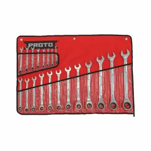 PROTO JSCVM-20SB Combination Wrench Set, Alloy Steel, Full Polish Chrome, 20 Tools, Standard, Reversing | CT8DZC 61UL72