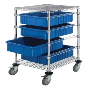 QUANTUM STORAGE SYSTEMS BC212434M1 Bin Cart, Dividable Grid Container, Chrome Finish, 24 x 21 x 45 Inch Size, 4 Bins | CG9CVX