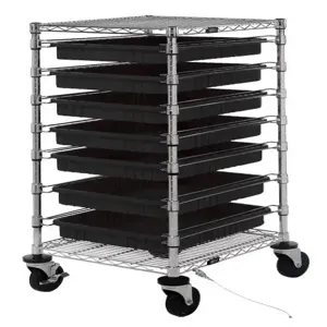 QUANTUM STORAGE SYSTEMS BC212439M2CO Bin Cart With Conductive Dividable Container, 24 x 21 x 45 Inch Size With 7 Bins | CG9CWL