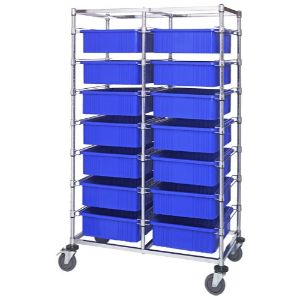 QUANTUM STORAGE SYSTEMS BC214069M1D Double Bay Bin Cart, Dividable Grid Container, 24 x 40 x 69 Inch Cart, 14 Bins | CG9DNW