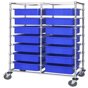 QUANTUM STORAGE SYSTEMS BC214069M1D Double Bay Bin Cart, Dividable Grid Container, 24 x 40 x 69 Inch Cart, 14 Bins | CG9DNW