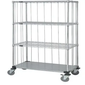 QUANTUM STORAGE SYSTEMS M2436CG46RE Wire Shelf Cart, 3 Sided Stem Caster With Rods And Tabs, 24 x 36 x 69 Inch Size | CG9JAB