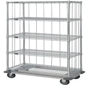 QUANTUM STORAGE SYSTEMS MD2436C46RE-5 5 Wire Shelf Cart, 3 Sided Dolly Base With Rods And Tabs, 24 x 36 x 70 Inch Size | CG9CUP