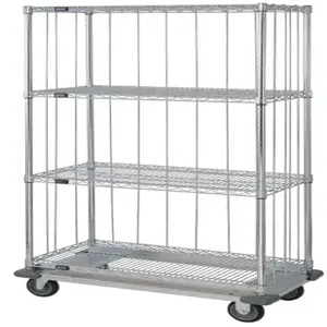 QUANTUM STORAGE SYSTEMS MD1860C46RE 4 Wire Shelf Cart, 3 Sided Dolly Base With Rods And Tabs, 18 x 60 x 70 Inch Size | CG9CRK