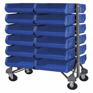 QUANTUM STORAGE SYSTEMS QRU-12D-250-24BL+QRU-MOB Double Mobile Bin Rail Unit 24 Bin Blue | AF6BME 9W412