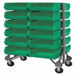 QUANTUM STORAGE SYSTEMS QRU-12D-250-24GN+QRU-MOB Double Mobile Bin Rail Unit 24 Bin Green | AF3XUQ 8EN70