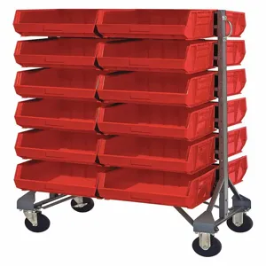 QUANTUM STORAGE SYSTEMS QRU-12D-250-24RD+QRU-MOB Double Mobile Bin Rail Unit 24 Bin Red | AF3XXF 8ERP7