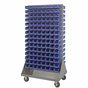 QUANTUM STORAGE SYSTEMS QMD-36H-220BL Mobile Louvered Floor Rack, 36 x 24 x 72 Inch Size, 240 Bins Included, Blue | CT8JTX 60TT26